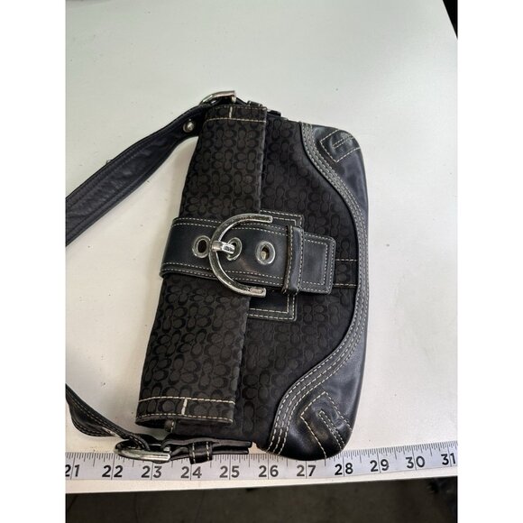 DAMAGED - COACH Soho Black Shoulder Bag Leather Canvas Archive Purse Y2K 3628 - Picture 6 of 12